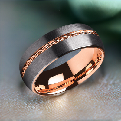 Rose Gold Wedding Ring - Rose Gold Wedding Band - Braid Ring - Gunmetal Ring
