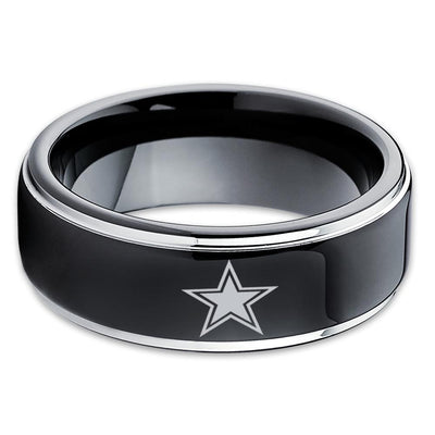 Tungsten Carbide Ring - Football Inspired Ring - Dallas Cowboys Ring - Tungsten Wedding Band