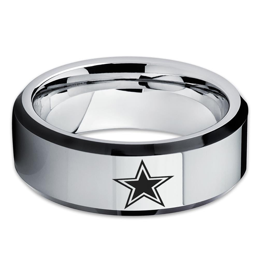 Tungsten Carbide Ring - Football Inspired Ring - Dallas Ring - Tungsten Wedding Band