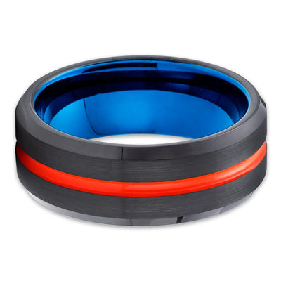 Orange Tungsten Ring - Black Tungsten Wedding Band - Blue Tungsten - Brush - Clean Casting Jewelry