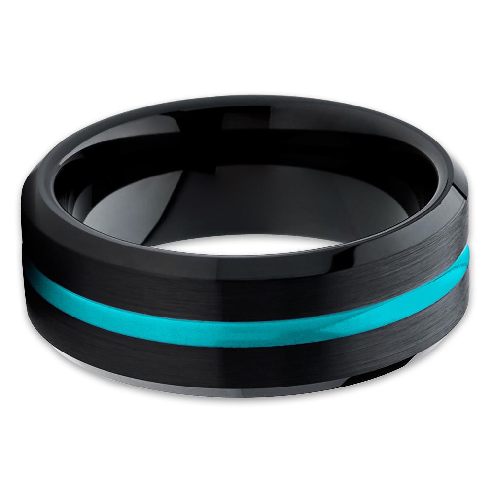 Black Tungsten - Black Tungsten Band - Tungsten Wedding Band - Turquoise - Clean Casting Jewelry