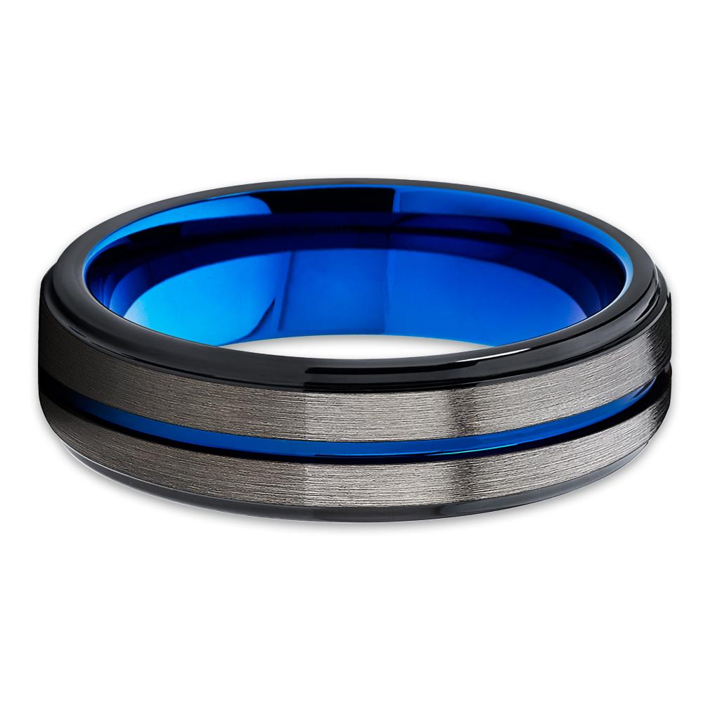 GUNMETAL Tungsten Wedding Band - Blue Tungsten Ring - 6mm Gunmetal Ring - Clean Casting Jewelry
