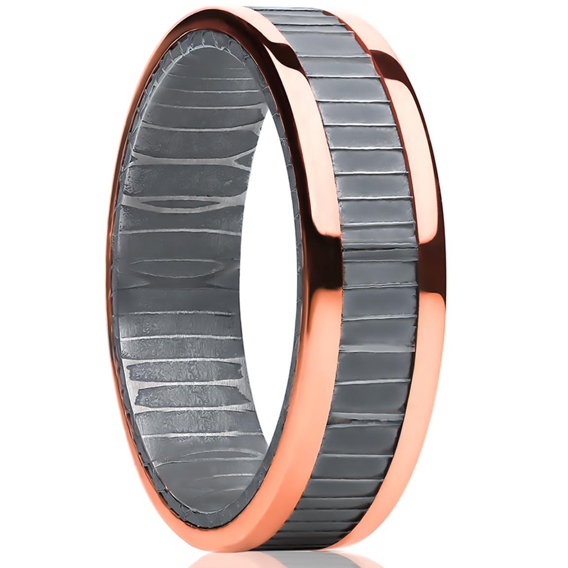 Damascus Wedding Ring - Rose Gold Wedding Ring - Damascus Steel Ring - Band