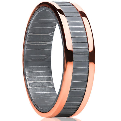 Damascus Wedding Ring - Rose Gold Wedding Ring - Damascus Steel Ring - Band