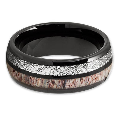 Deer Antler Tungsten Ring - Black Tungsten Ring - Meteorite Ring - 8mm Ring