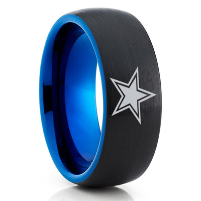 Blue Tungsten Wedding Band -  Football Ring - Football Inspired - Dallas Star Ring