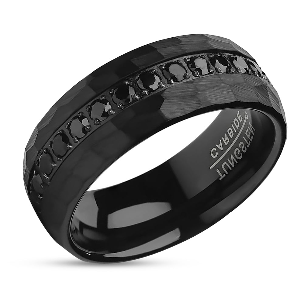 Black Tungsten Wedding Band - 8mm - Black Tungsten Ring - Men's Ring - Black CZ Ring