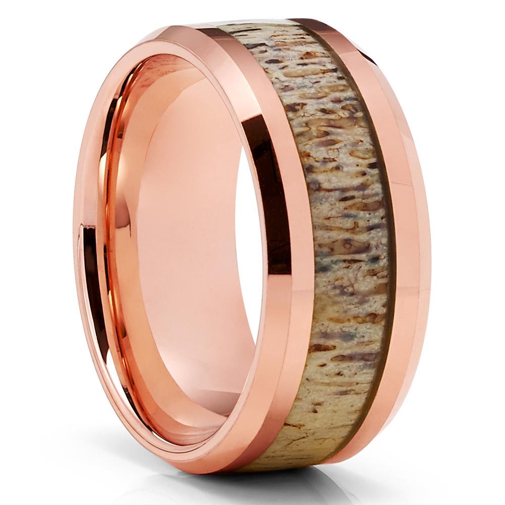Deer Antler Tungsten Ring - Deer Antler - 10mm Ring - Rose Gold Tungsten Ring