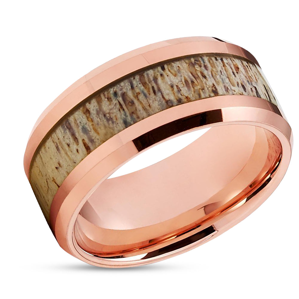 Deer Antler Tungsten Ring - Deer Antler - 10mm Ring - Rose Gold Tungsten Ring