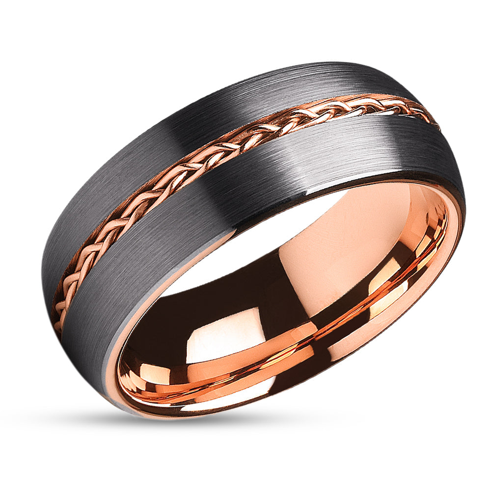 Rose Gold Wedding Ring - Rose Gold Wedding Band - Braid Ring - Gunmetal Ring