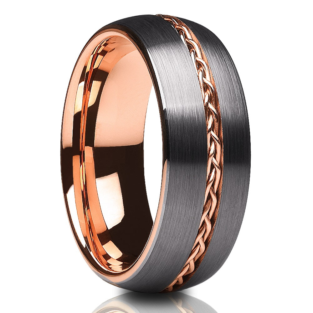 Rose Gold Wedding Ring - Rose Gold Wedding Band - Braid Ring - Gunmetal Ring