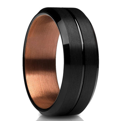 Copper Wedding Ring - Espresso Wedding Band - Black Tungsten Ring - Tungsten Wedding Ring