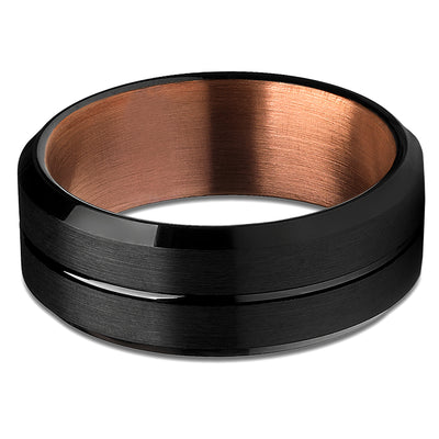 Copper Wedding Ring - Espresso Wedding Band - Black Tungsten Ring - Tungsten Wedding Ring