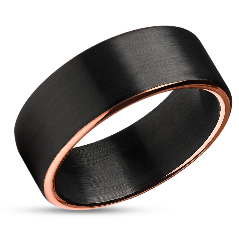 Black Wedding Ring - Tungsten Wedding Ring - Rose Gold Tungsten Ring - Matte Ring