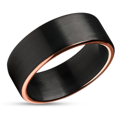 Black Wedding Ring - Tungsten Wedding Ring - Rose Gold Tungsten Ring - Matte Ring