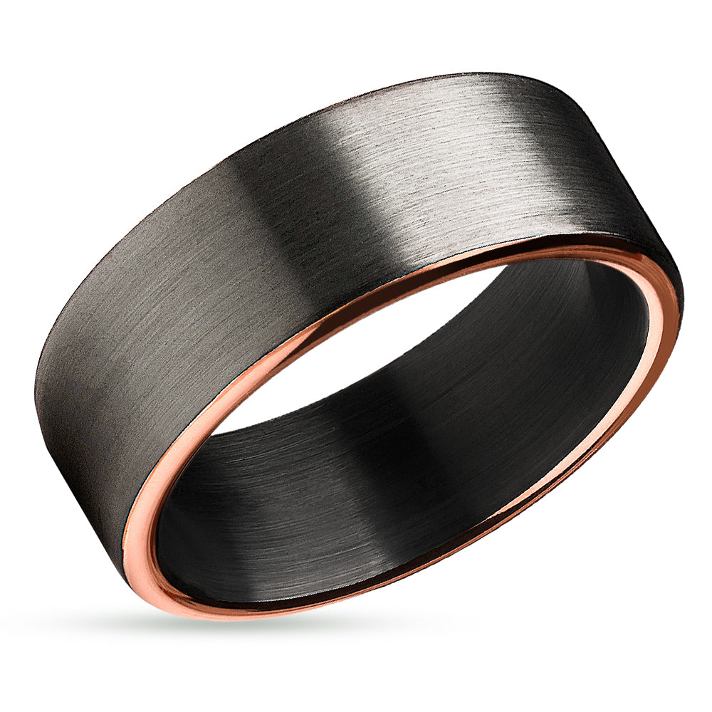 Black Wedding Ring - Matte Finished Ring - Rose Gold Wedding Ring - Tungsten Ring