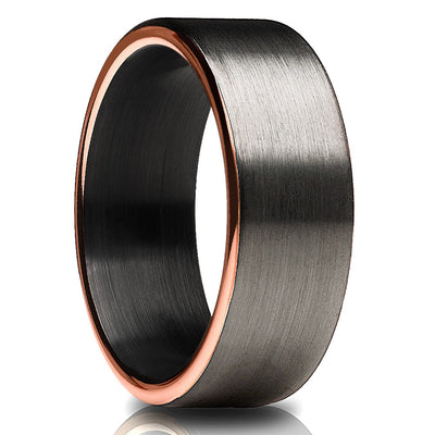 Black Wedding Ring - Matte Finished Ring - Rose Gold Wedding Ring - Tungsten Ring