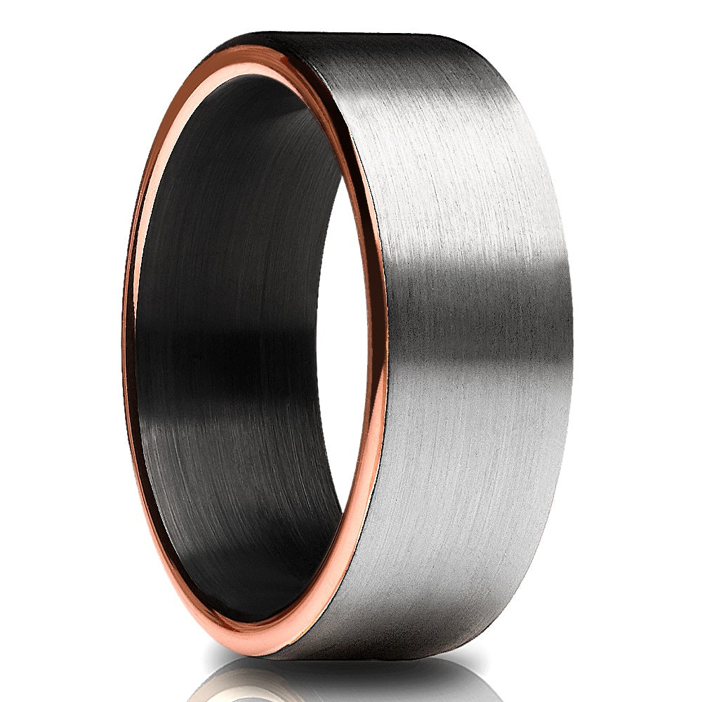 Black Wedding Ring - Rose Gold Tungsten Ring - Man's Wedding Ring - Matte Ring