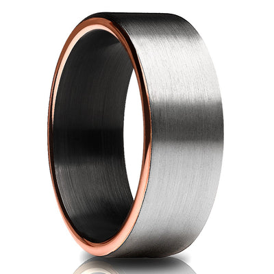 Black Wedding Ring - Rose Gold Tungsten Ring - Man's Wedding Ring - Matte Ring