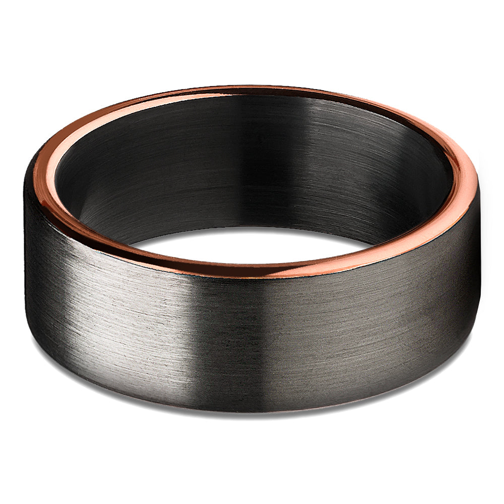 Black Wedding Ring - Matte Finished Ring - Rose Gold Wedding Ring - Tungsten Ring