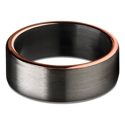 Black Wedding Ring - Matte Finished Ring - Rose Gold Wedding Ring - Tungsten Ring