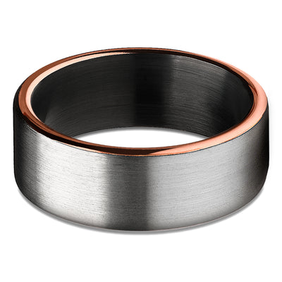 Black Wedding Ring - Rose Gold Tungsten Ring - Man's Wedding Ring - Matte Ring