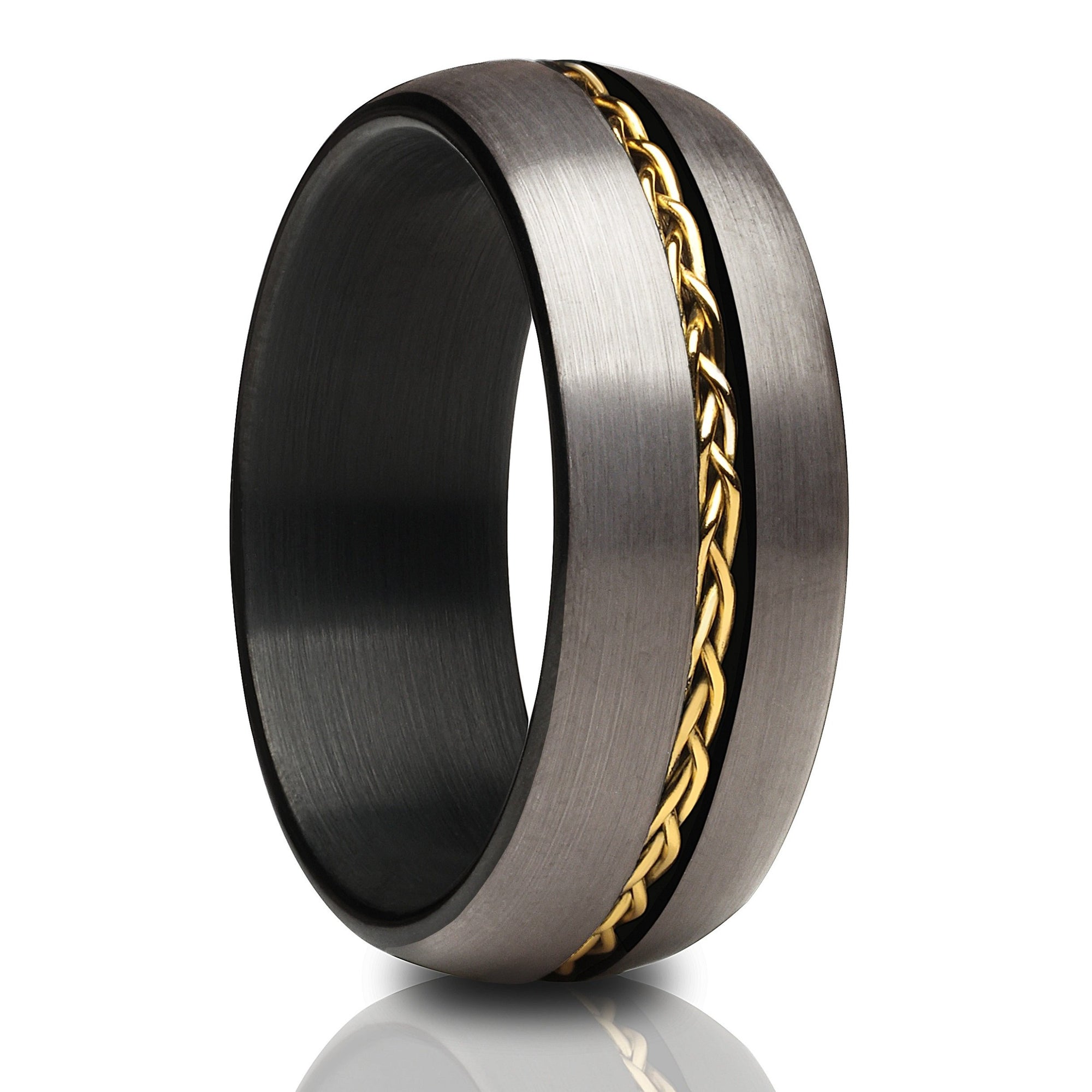 Black Wedding Ring - Braid Wedding Ring - Tungsten Wedding Band - Yellow Gold Ring