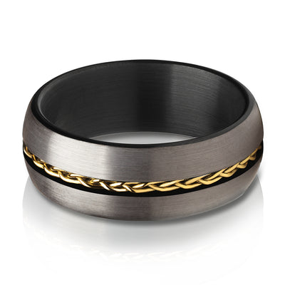 Black Wedding Ring - Braid Wedding Ring - Tungsten Wedding Band - Yellow Gold Ring