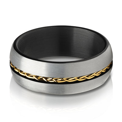 Black Tungsten Wedding Ring - Braid Ring - Yellow Gold Wedding Ring - Braid Ring