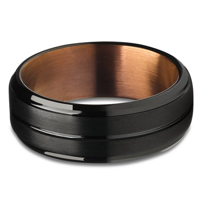 Copper Wedding Ring - Espresso Tungsten Wedding Ring - Black Tungsten Ring - Espresso Ring