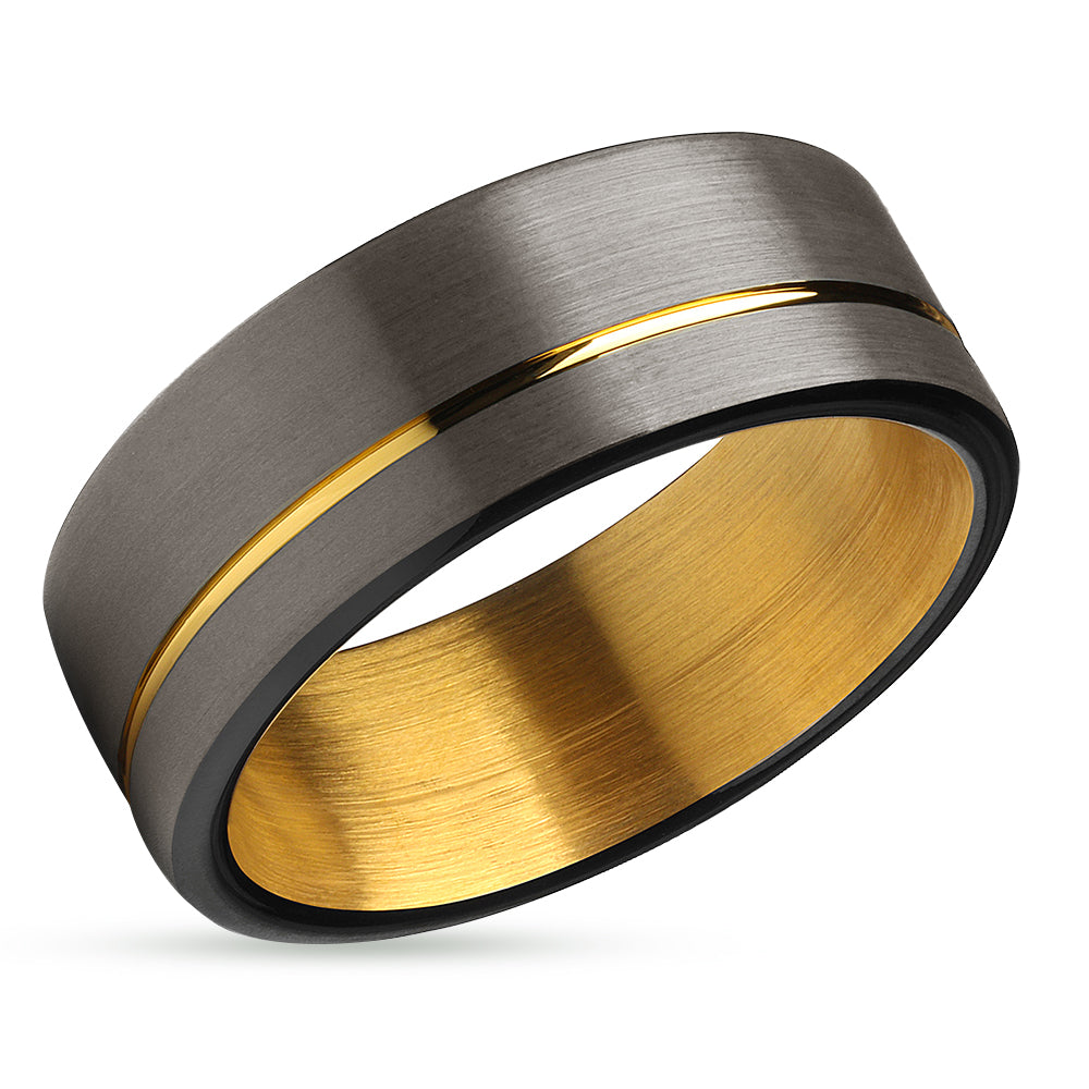 Black Wedding Ring - Yellow Gold Tungsten Ring - Gunmetal Wedding Ring - Ring