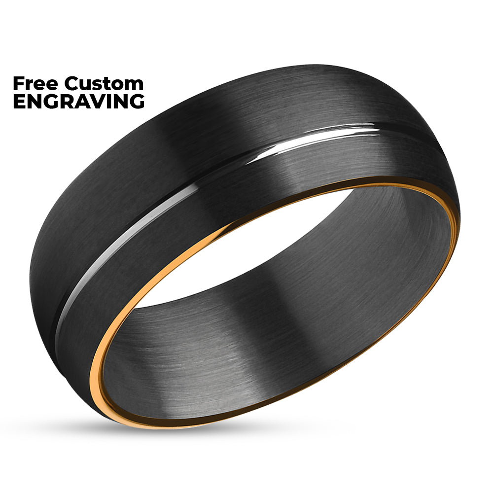 Gunmetal Tungsten Wedding Ring - Black Tungsten Ring - Black Wedding Band - Rose Gold