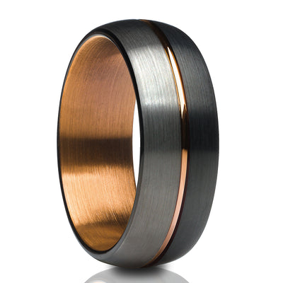 Gunmetal Wedding Ring - Black Tungsten Ring - Copper Ring - Espresso Wedding Band