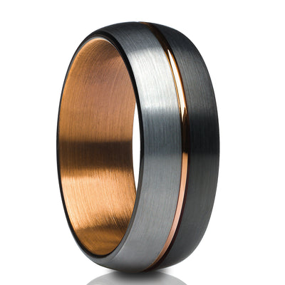 Tungsten Wedding Ring - Black Wedding Ring - Copper Ring - Gray Wedding Ring