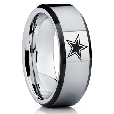 Tungsten Carbide Ring - Football Inspired Ring - Dallas Ring - Tungsten Wedding Band