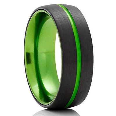 Green Tungsten Ring - Green Wedding Ring - Green Wedding Band - Black Tungsten