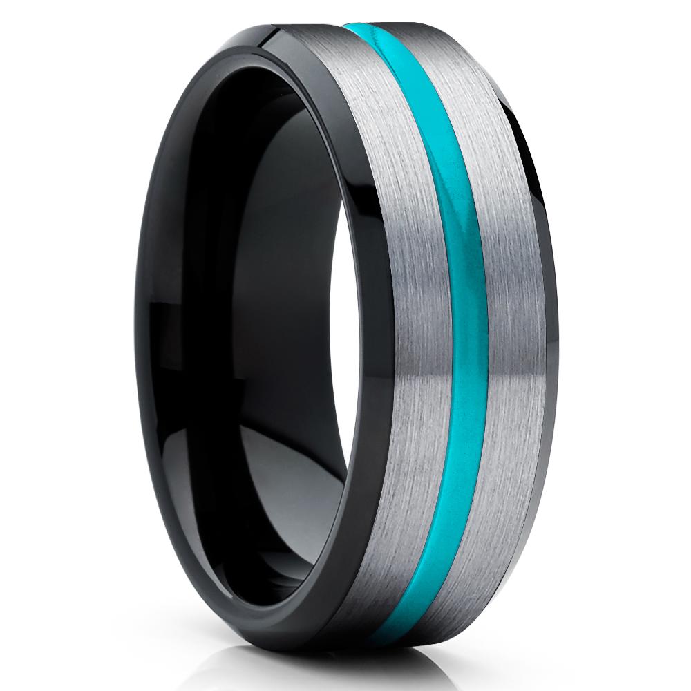 Turquoise Tungsten Ring -Black Tungsten Ring - Black Wedding Band - Ring - Clean Casting Jewelry