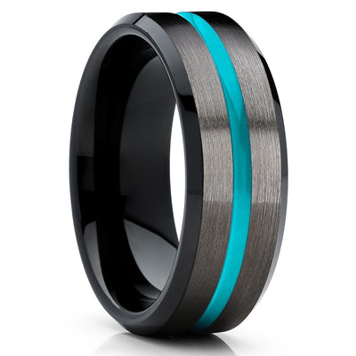 Gunmetal - Black Tungsten Band - Tungsten Wedding Band - Turquoise - Clean Casting Jewelry