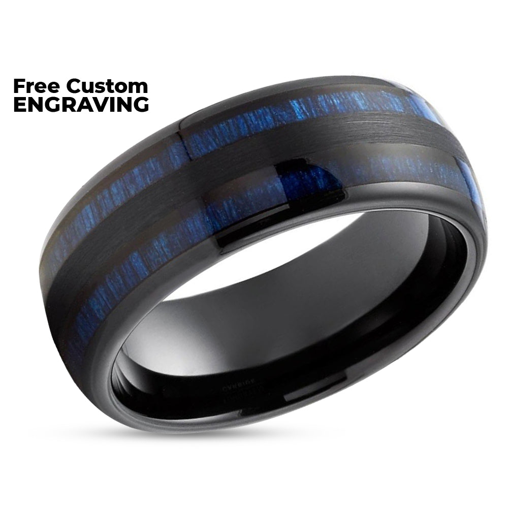 Wood Wedding Ring - Black Tungsten wedding Ring - 8mm Wedding Ring - Black Ring