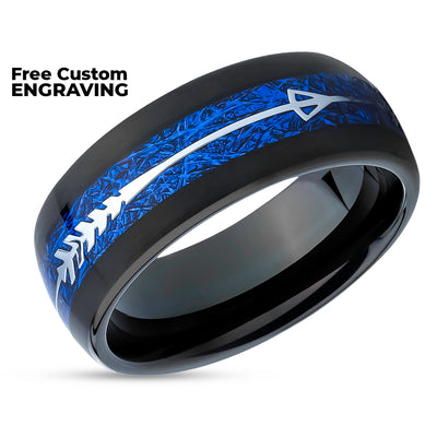 Meteorite Tungsten Wedding Ring - Arrow Ring - Black Wedding Ring - Meteorite Ring