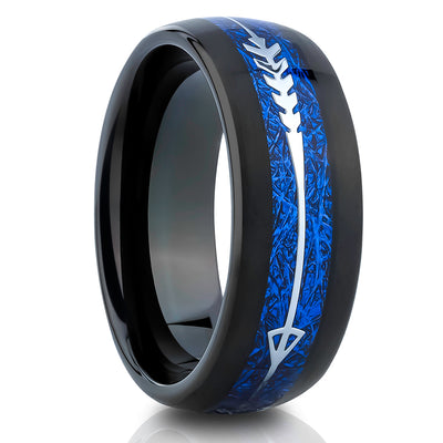 Meteorite Tungsten Wedding Ring - Arrow Ring - Black Wedding Ring - Meteorite Ring