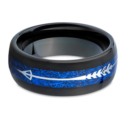 Meteorite Tungsten Wedding Ring - Arrow Ring - Black Wedding Ring - Meteorite Ring