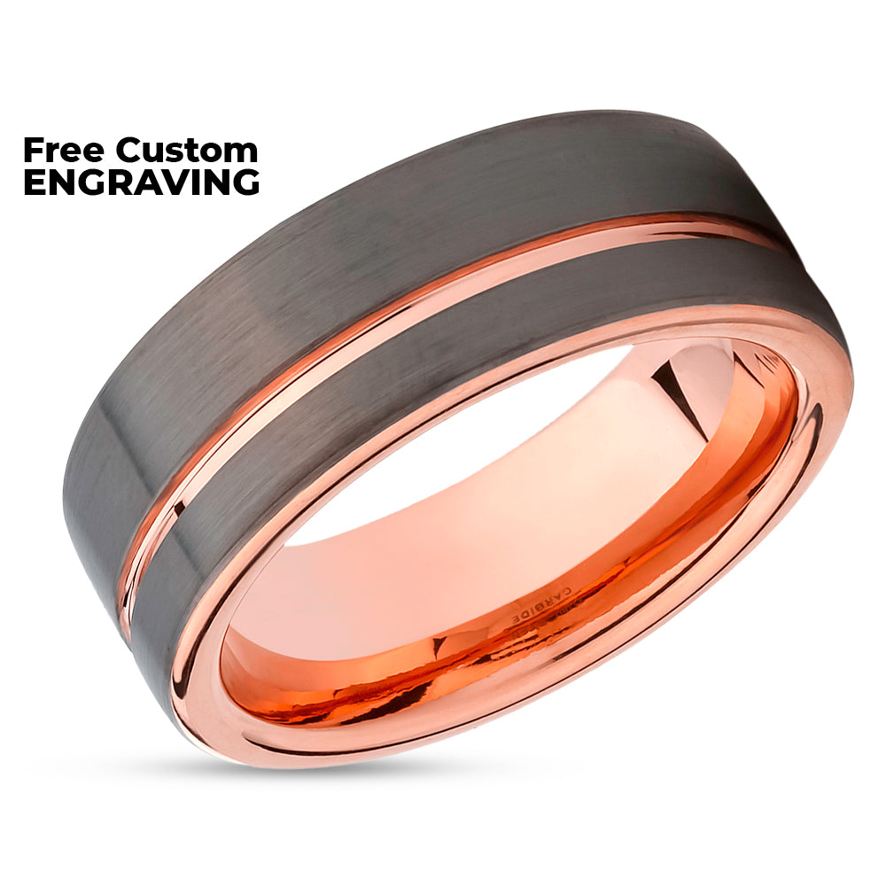 Rose Gold Tungsten Wedding Band - Rose Gold Wedding Ring - Gunmetal Ring - 18k - Rose Gold