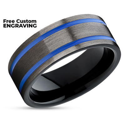 Gunmetal Wedding Ring - Black Tungsten Ring - Blue Wedding Band - Black Tungsten