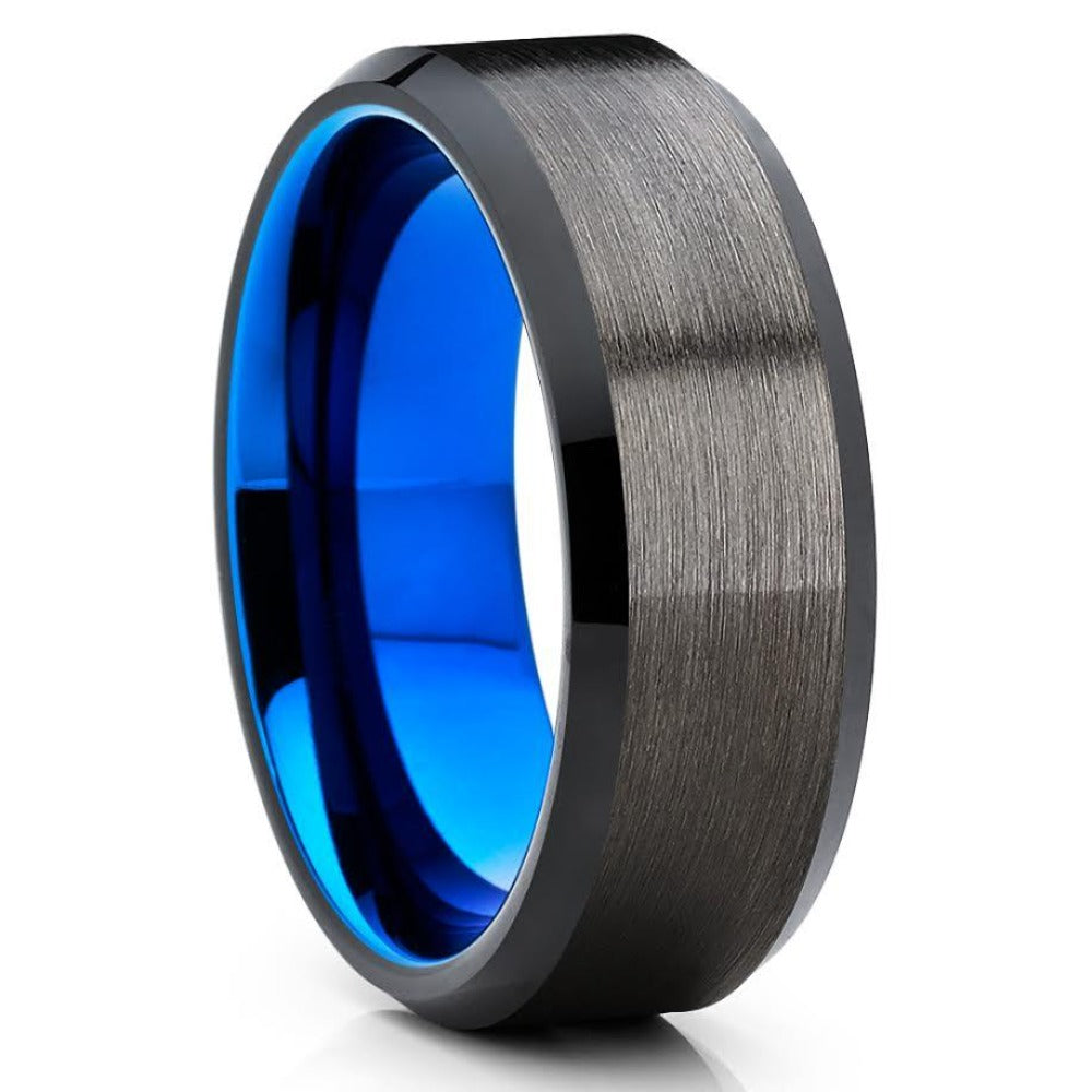 Tungsten Wedding Ring - Blue Tungsten Wedding Ring - Gunmetal Tungsten Ring - Black