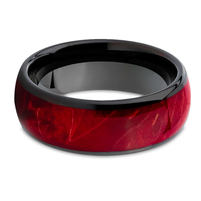 Burl Wedding Ring - Black Tungsten Ring - 8mm Wedding Ring - Red Burl Wedding Ring - Band