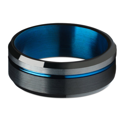 Black Tungsten Wedding Ring - Blue Tungsten Ring - Tungsten Carbide Ring - Black
