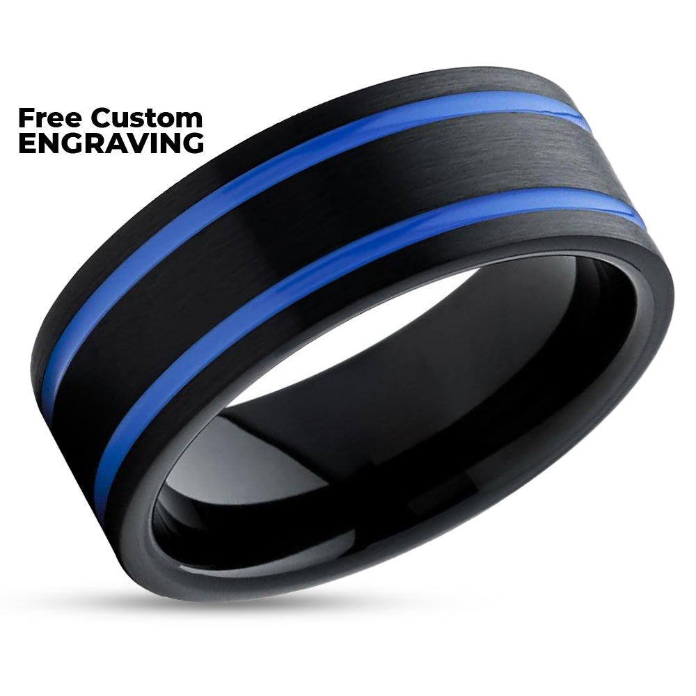 Black Tungsten Wedding Band - Blue Tungsten Ring - Men's Wedding Band - 8mm