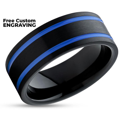 Black Tungsten Wedding Band - Blue Tungsten Ring - Men's Wedding Band - 8mm