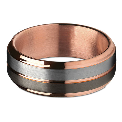 Rose Gold Wedding Band - Gunmetal Wedding Band - Rose Gold Tungsten Ring - Band